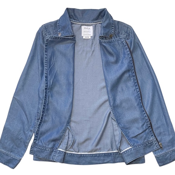 RVCA Womens Small Moto Jacket Rayon Lightweight Blue Full Zip Long Sleeve - Picture 2 of 8